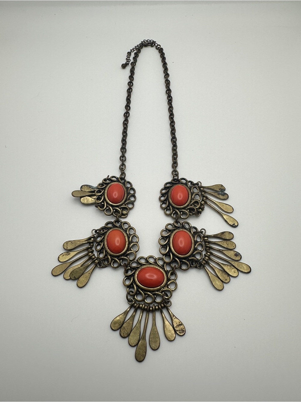 Statement Antique Orange Cabochon Bib Necklace